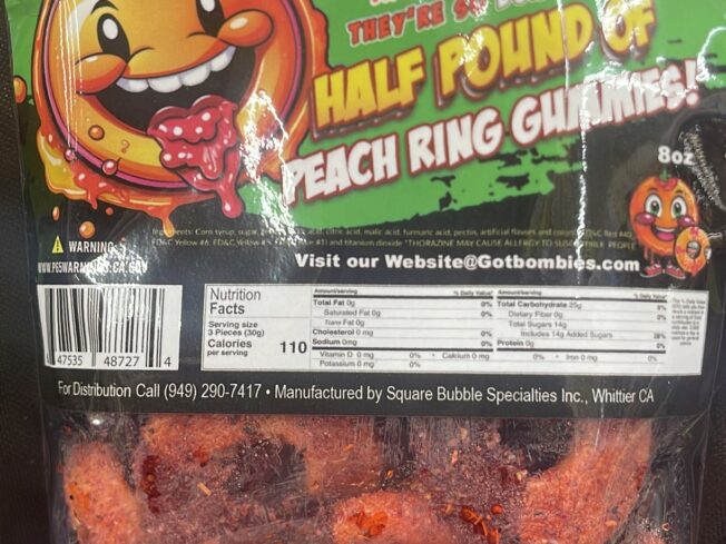 Bombies Half Pound Of Peach Ring Gummies