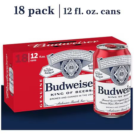 Budweiser 18 pack 12oz cans